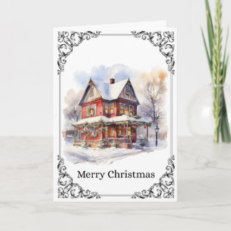 Gezellig Sneeuwig Victoriaans Huis – Prettig Kerst Kaart