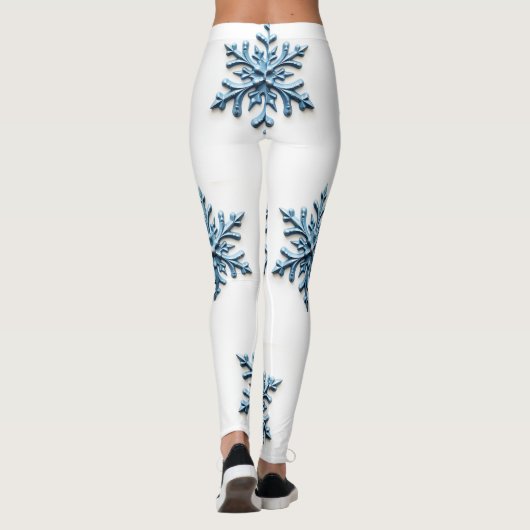 Gezellig Snowflake Design in Wit en Icy Blue Leggings (Achterkant)