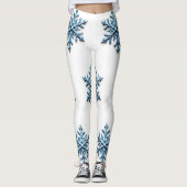 Gezellig Snowflake Design in Wit en Icy Blue Leggings (Voorkant)