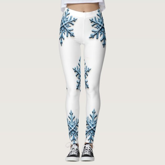 Gezellig Snowflake Design in Wit en Icy Blue Leggings (Voorkant)