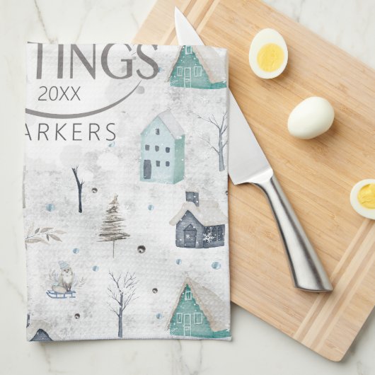 Gezellig thuis Kerstmis Teal ID985 Theedoek (Quarter Fold)