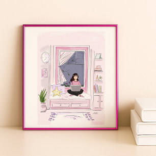 Gezellig thuis, mode illustratie, poster