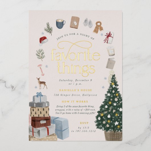 Gezellig Vakantie Favoriete Dingen Party Folie Uitnodiging (Voorkant)