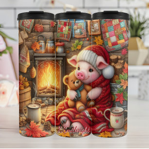 Gezellig varken met teddybeer thermosbeker