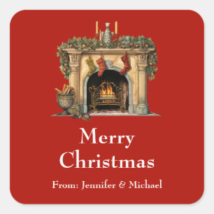 Gezellig Victoriaans open haard kerstcadeau Vierkante Sticker