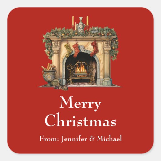 Gezellig Victoriaans open haard kerstcadeau Vierkante Sticker (Voorkant)