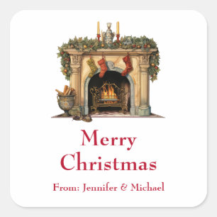 Gezellig Victoriaans open haard kerstcadeau Vierkante Sticker