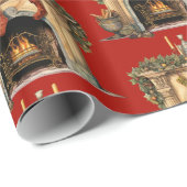 Gezellig Victoriaans open haard kerstpatroon Cadeaupapier (Rol Hoek)