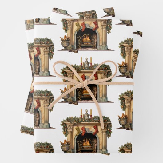 Gezellig Victoriaans open haard kerstpatroon Inpakpapier Vel (In situ)