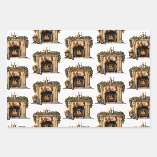 Gezellig Victoriaans open haard kerstpatroon Inpakpapier Vel (Voorkant)