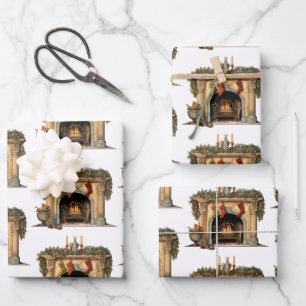 Gezellig Victoriaans open haard kerstpatroon Inpakpapier Vel
