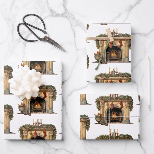 Gezellig Victoriaans open haard kerstpatroon Inpakpapier Vel (Voorkant)