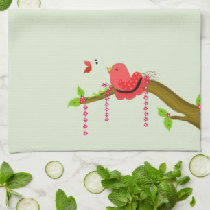 Gezellig Vogel Tjilpen Bij Een Vlinder Theedoek