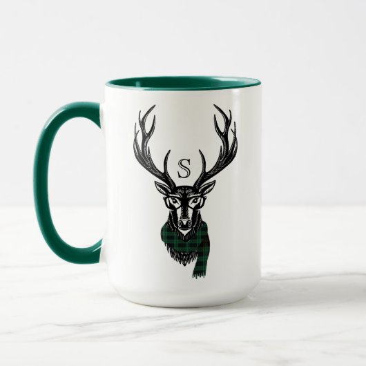 Gezellig & warm | Green Buffalo Plaid Deer Monogra Mok (Links)