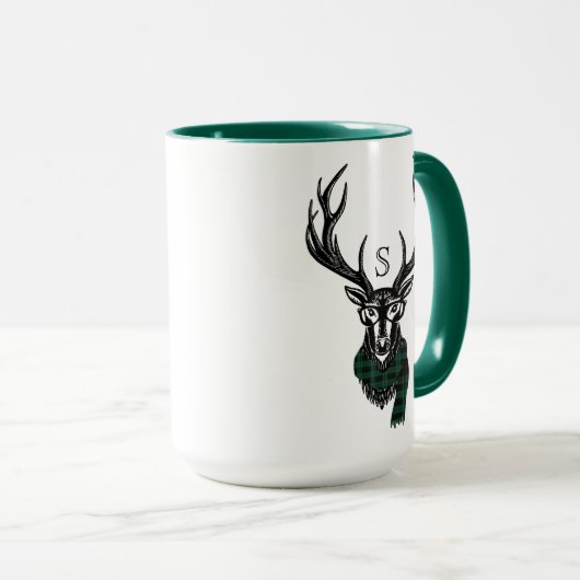 Gezellig & warm | Green Buffalo Plaid Deer Monogra Mok (Voorkant rechts)