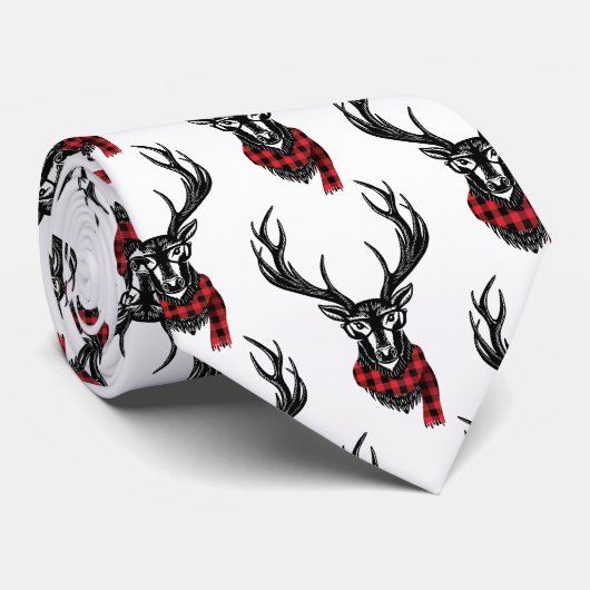 Gezellig & warm | Red Buffalo Plaid Reindeer Stropdas (Opgerold)