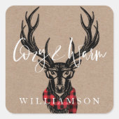 Gezellig & warm | Red Buffalo Plaid rendierfamilie Vierkante Sticker (Voorkant)