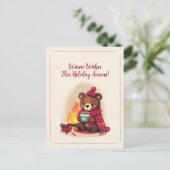 Gezellig Winter Beer met open haard Kerst Cheer Feestdagenkaart (Staand voorkant)