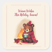 Gezellig Winter Beer met open haard Kerst Cheer Vierkante Sticker (Voorkant)