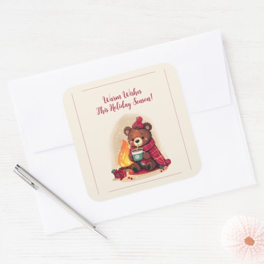 Gezellig Winter Beer met open haard Kerst Cheer Vierkante Sticker (Envelop)