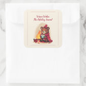 Gezellig Winter Beer met open haard Kerst Cheer Vierkante Sticker (Tas)