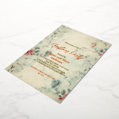 Gezellig winter bloemenkerstfeest folie uitnodiging (Gedraaid)