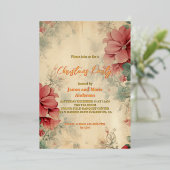 Gezellig winter bloemenkerstfeest folie uitnodiging (Staand Voorkant)