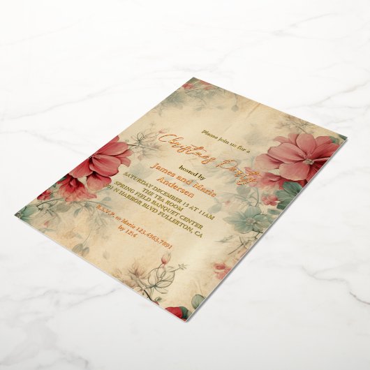 Gezellig winter bloemenkerstfeest folie uitnodiging (Gedraaid)