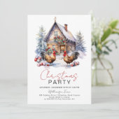 Gezellig Winter Chicken Boerderij Kerstfeest Kaart (Staand voorkant)