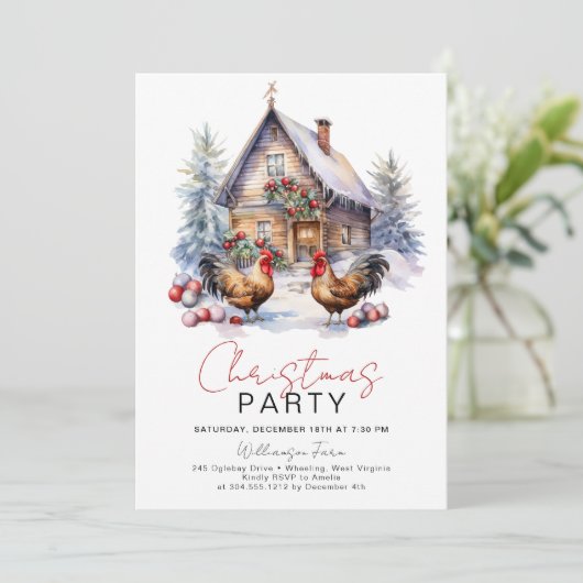 Gezellig Winter Chicken Boerderij Kerstfeest Kaart (Staand voorkant)