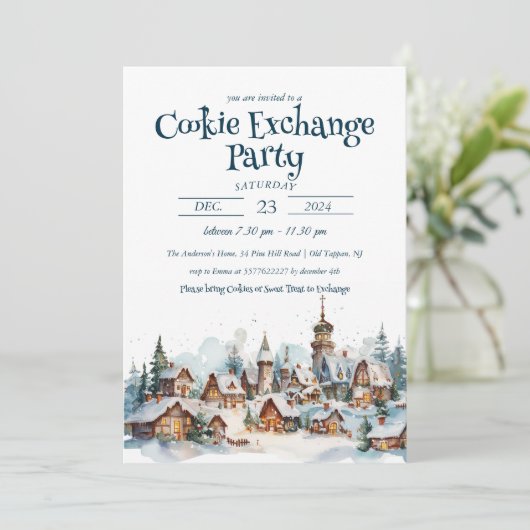 Gezellig Winter Christmas Cookie Exchange Party Kaart (Staand voorkant)