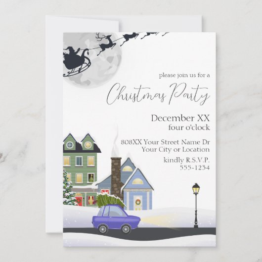 Gezellig Winter Night Village Kerstfeest Kaart (Voorkant)