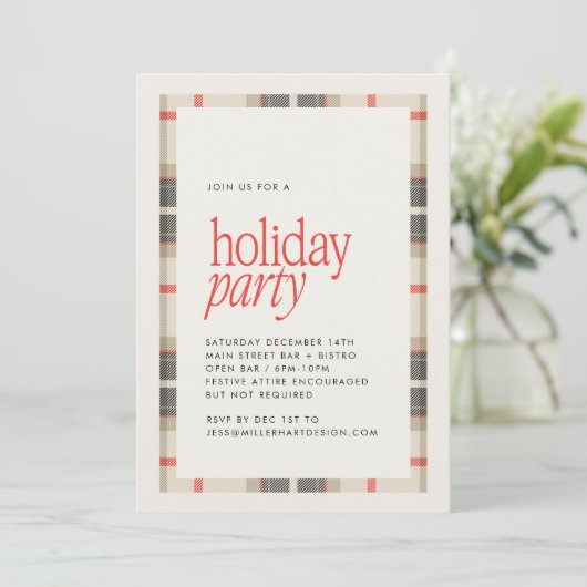 Gezellig Winter Plaid Holiday Party Kaart (Staand voorkant)