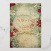 Gezellig Winter Poinsettia Bloemen Kerstfeest Folie Uitnodiging (Voorkant)