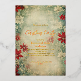 Gezellig Winter Poinsettia Bloemen Kerstfeest Folie Uitnodiging