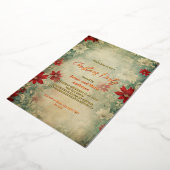 Gezellig Winter Poinsettia Bloemen Kerstfeest Folie Uitnodiging (Gedraaid)