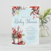 Gezellig Winter Rowan bessen boeket Baby shower Kaart (Staand voorkant)