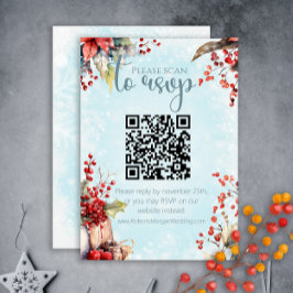 Gezellig Winter Rowan bessenboeket QR-code Bruilof RSVP Kaartje