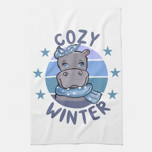Gezellig winter schattig dier theedoek (Verticaal)