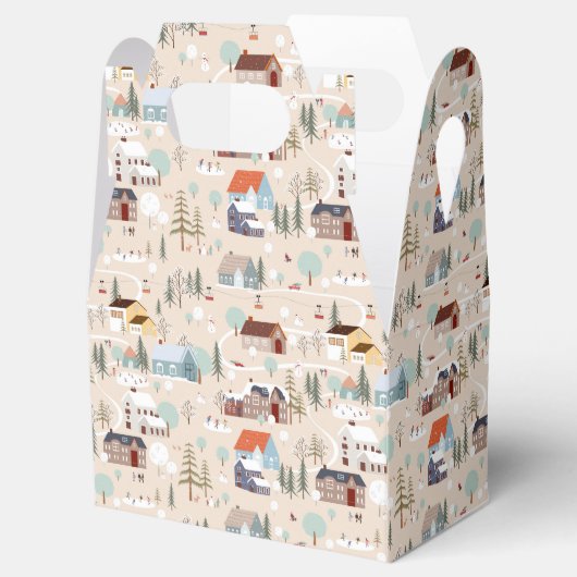 Gezellig Winter Village Scene Patroon Bedankdoosjes (Geopend)