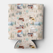 Gezellig Winter Village Scene Patroon Blikjeskoeler (Voorkant)