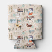 Gezellig Winter Village Scene Patroon Blikjeskoeler (Achterkant)