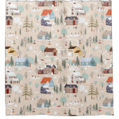 Gezellig Winter Village Scene Patroon Douchegordijn (Voorkant)