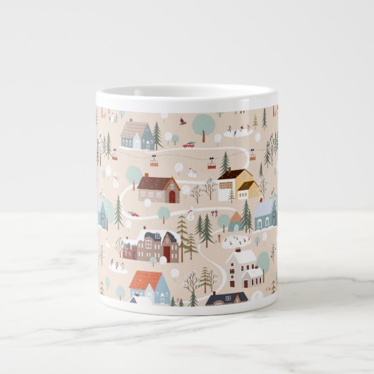 Gezellig Winter Village Scene Patroon Grote Koffiekop (Voorkant)