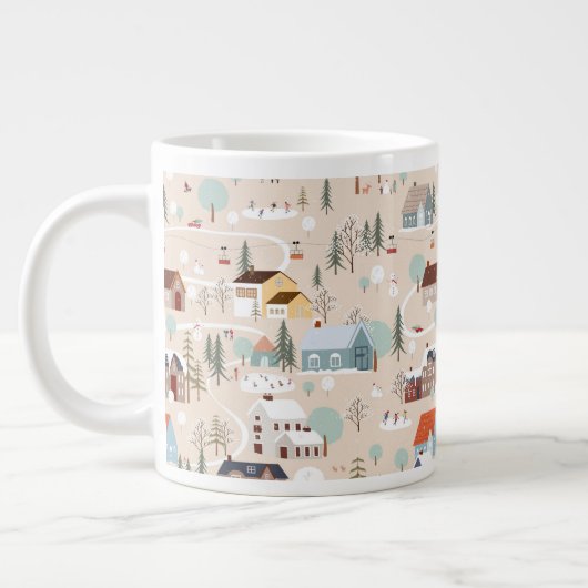 Gezellig Winter Village Scene Patroon Grote Koffiekop (Links)