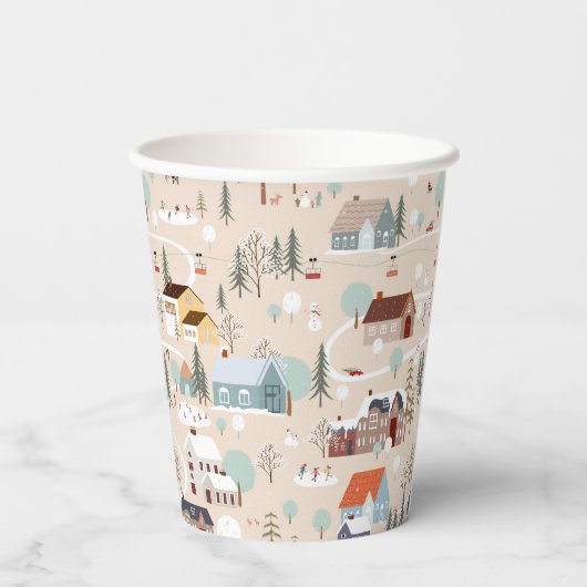 Gezellig Winter Village Scene Patroon Papieren Bekers (Achterkant)