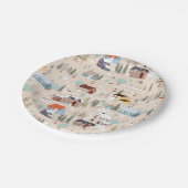 Gezellig Winter Village Scene Patroon Papieren Bordje (Gekanteld)