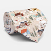 Gezellig Winter Village Scene Patroon Stropdas (Opgerold)