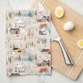 Gezellig Winter Village Scene Patroon Theedoek (Quarter Fold)