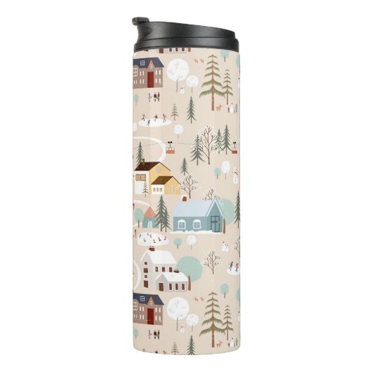 Gezellig Winter Village Scene Patroon Thermosbeker (Geroteerd rechts)